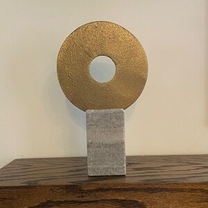 Threshold Studio McGee Gold Disc Sculpture with Gray Marble Base